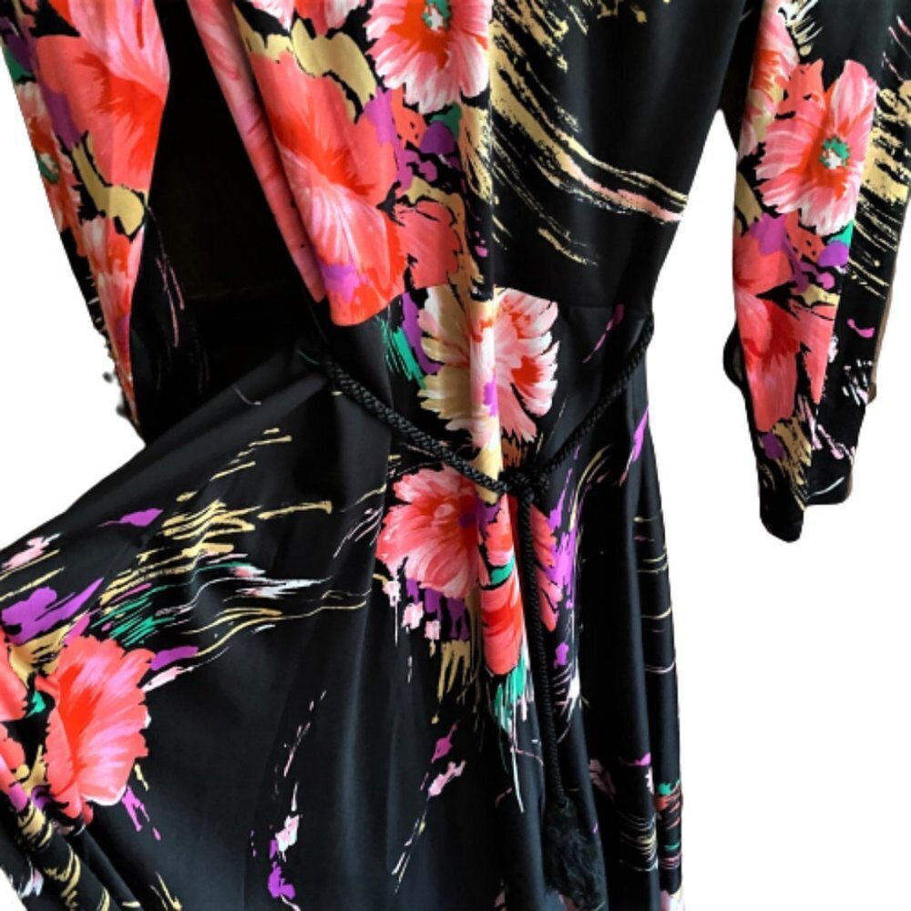 Vintage 70s A line maxi floral dress wi rope belt - Picture 13 of 15